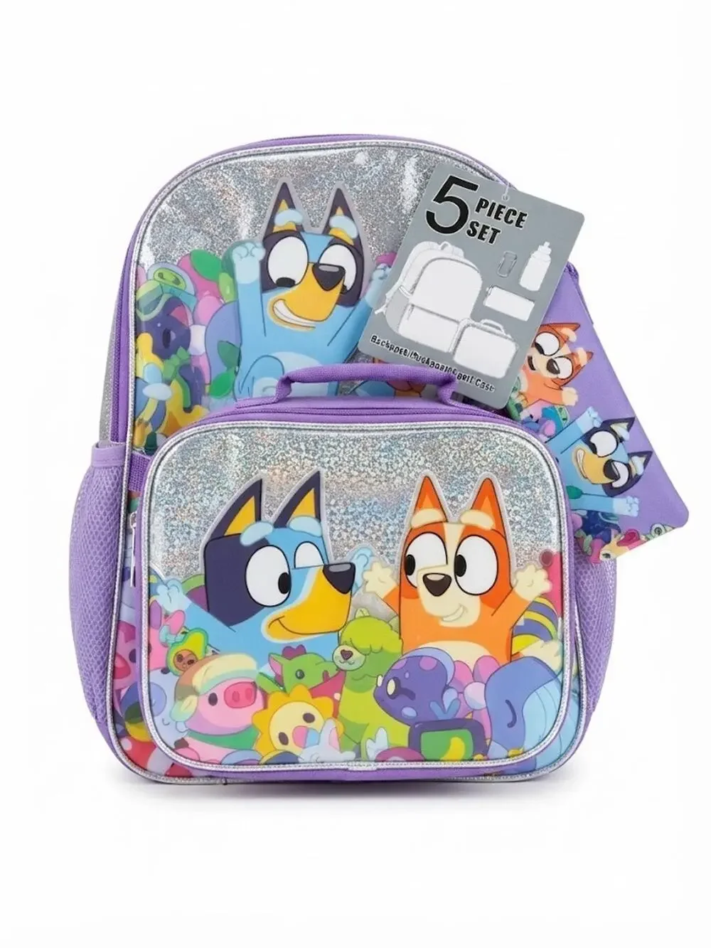 New Bluey & Bingo 5-Piece Backpack Set with Lunch Bag & Water Bottle - Official